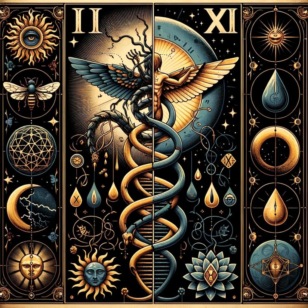 Diptych of Serpent, Crown, Phoenix, and Lotus