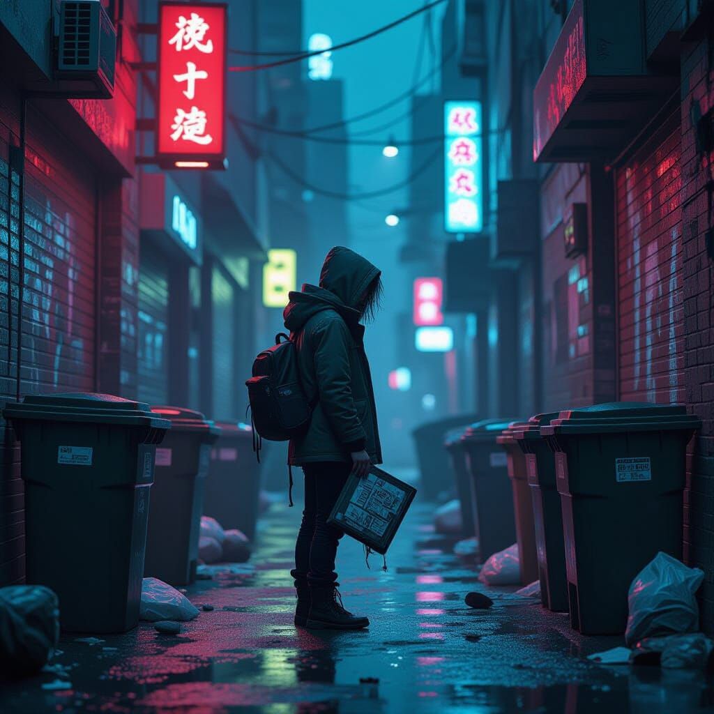 Cyberpunk Alley: Discarded Item in Dystopian Setting