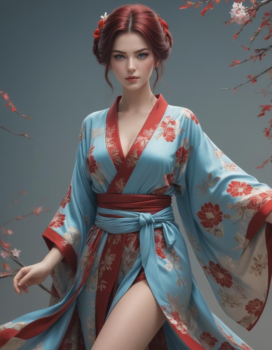 Goddess in Kimono: Watercolor Sketch on Paper