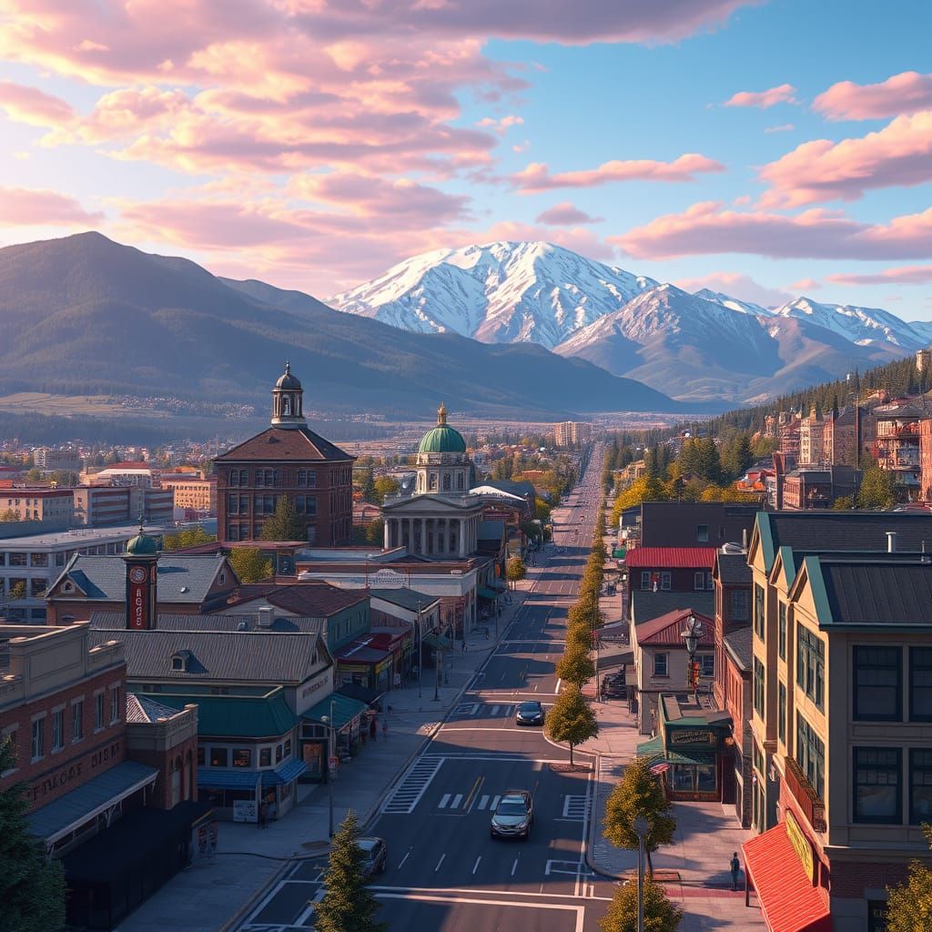 Vernon, BC Canada Cityscape in Anime Art Style