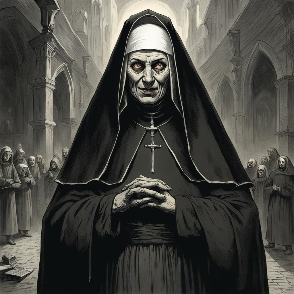 Evil Nun with Tears: Horror Art