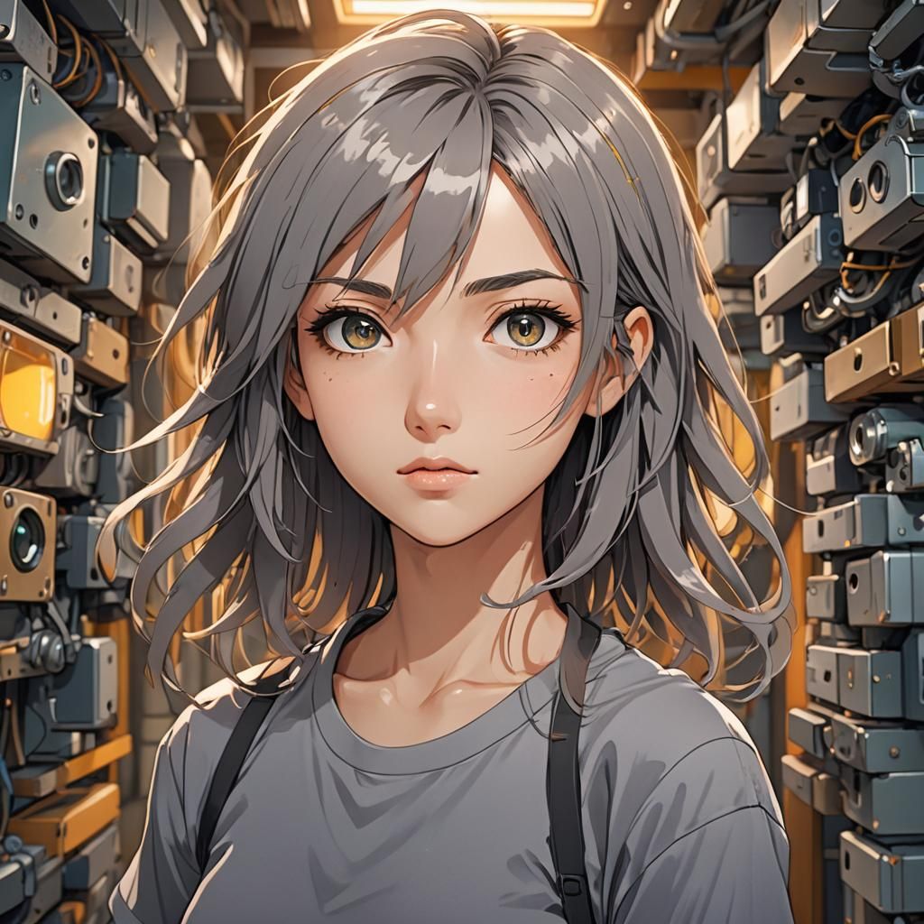 Anime Girl with Camera Background in Studio Trigger Style