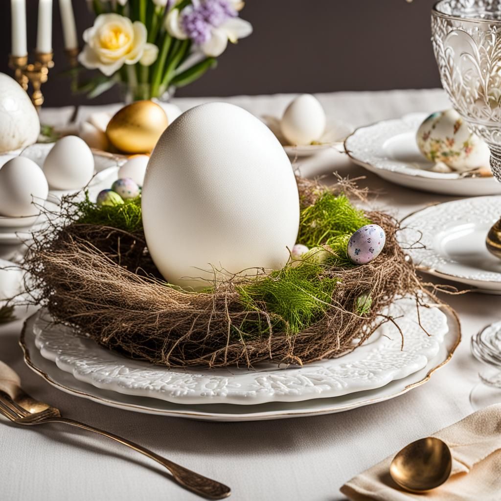 Ostrich Egg on Festive Easter Table