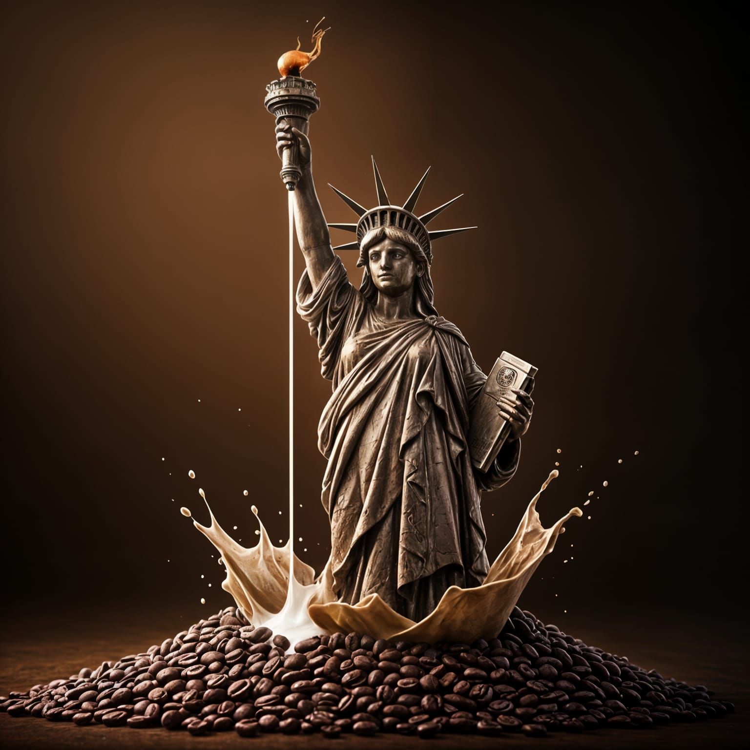 Statue of Liberty Made of Coffee Beans