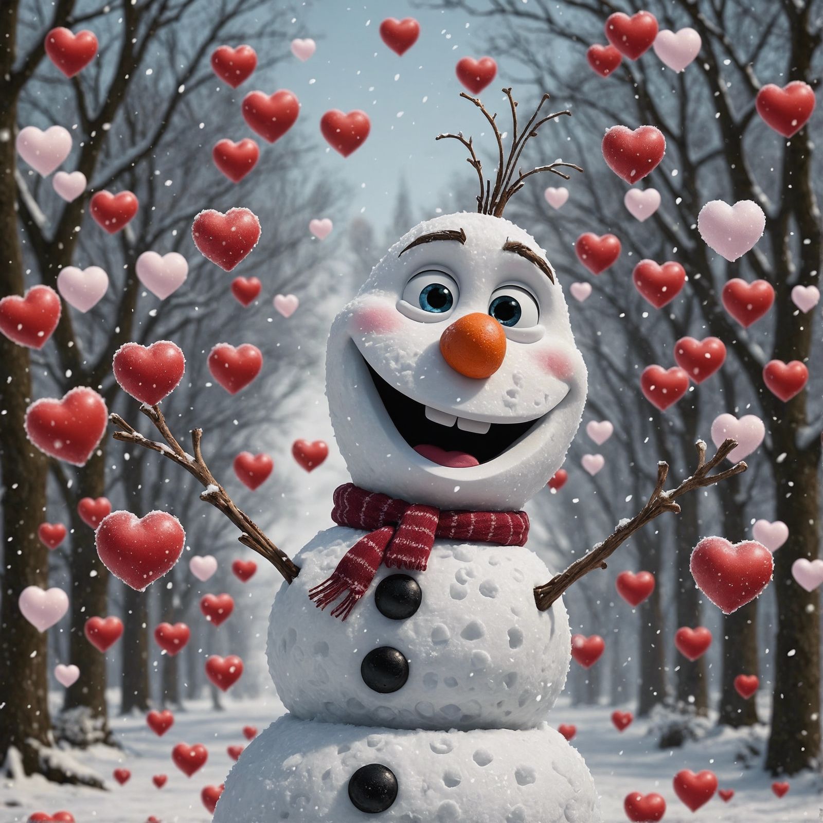 Olaf the Snowman Surrounded by Hearts