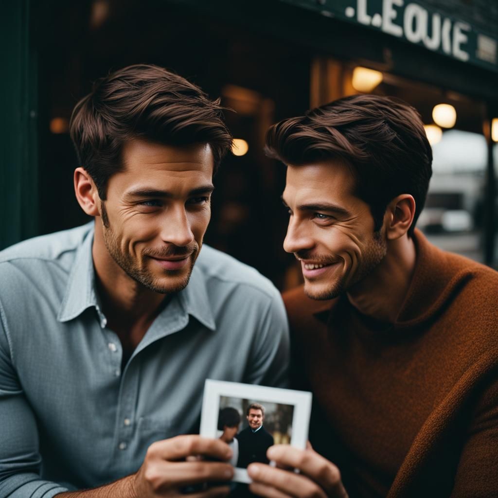 Man Contemplates Happy Couple Polaroid on Overcast Day