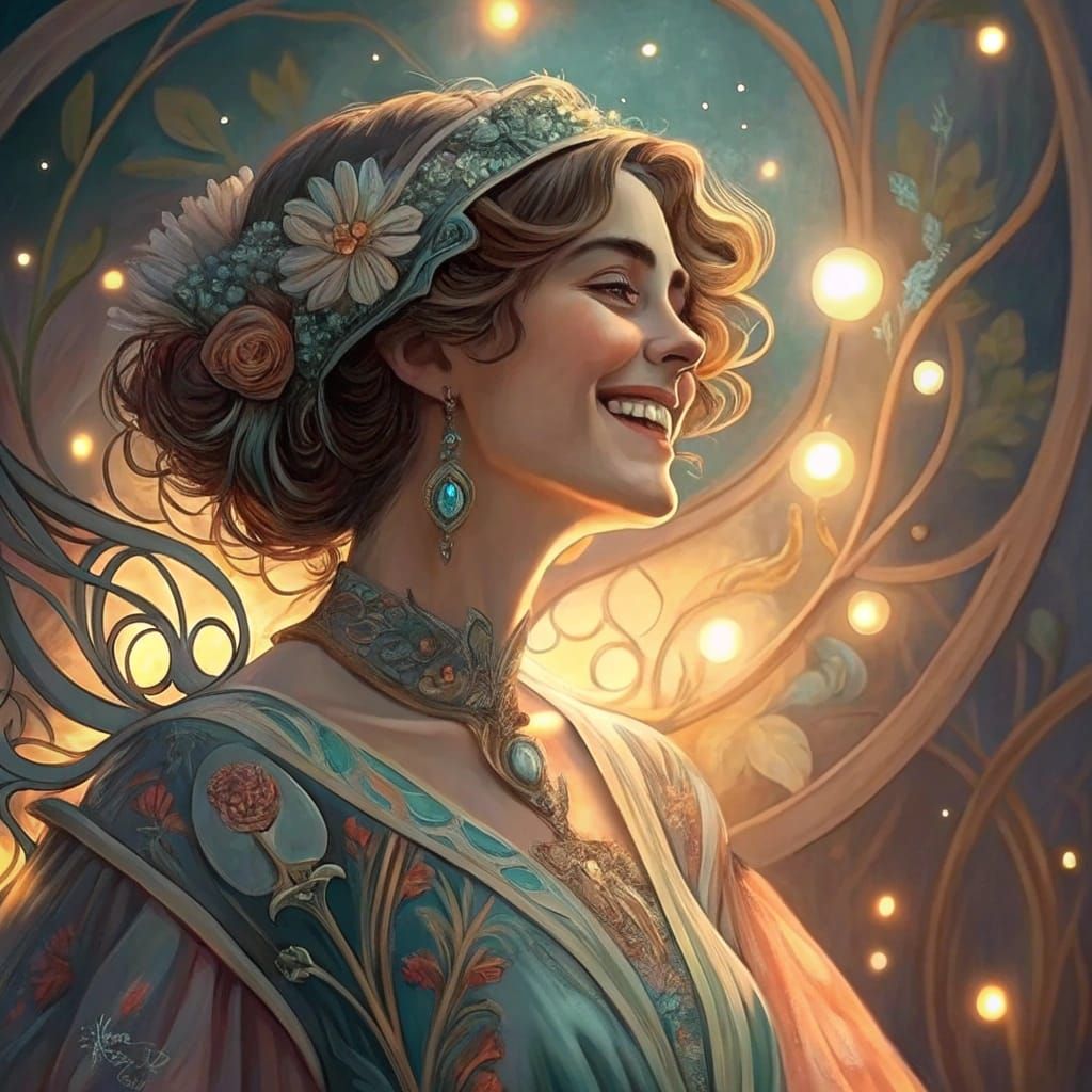 Elegant Woman in Art Nouveau Style Portrait