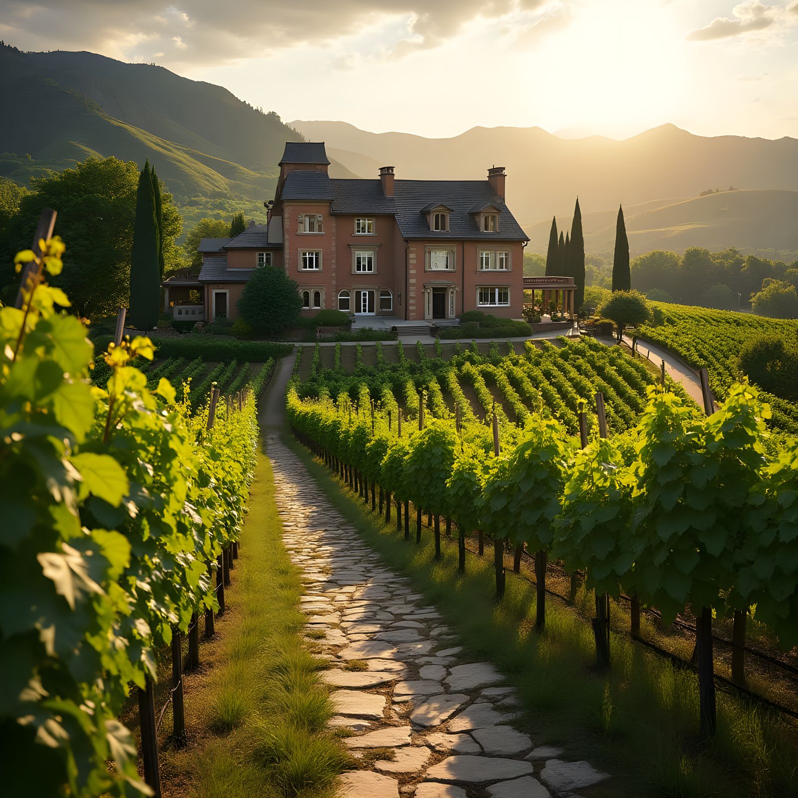 Picturesque Vineyard Hotel in Realistic Photo