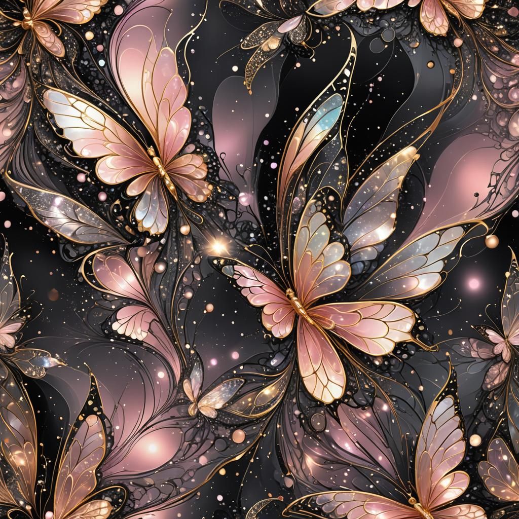 Sparkling Woman with Glass Wings in Galaxy