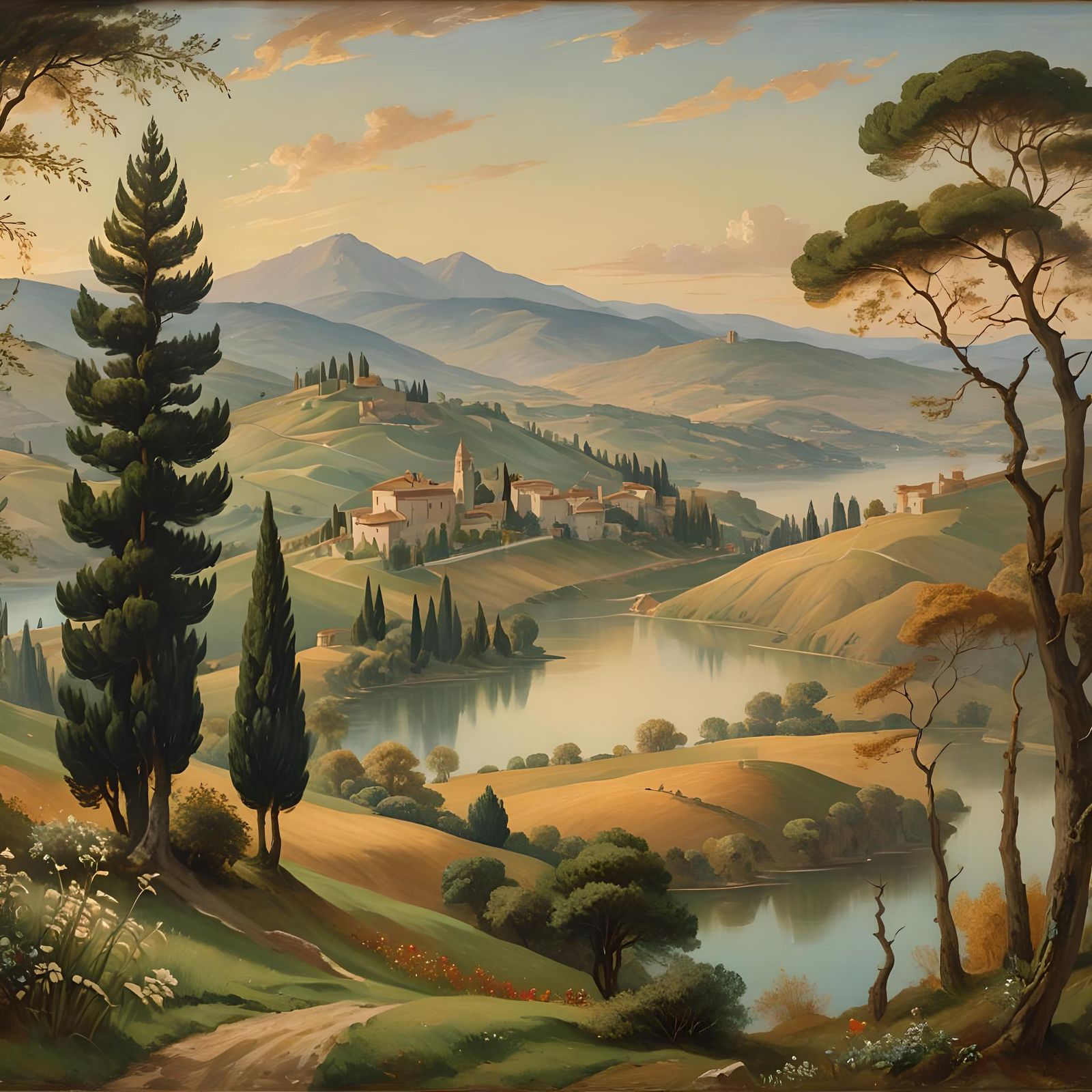 Tranquil Italian Landscape in Romantic Style
