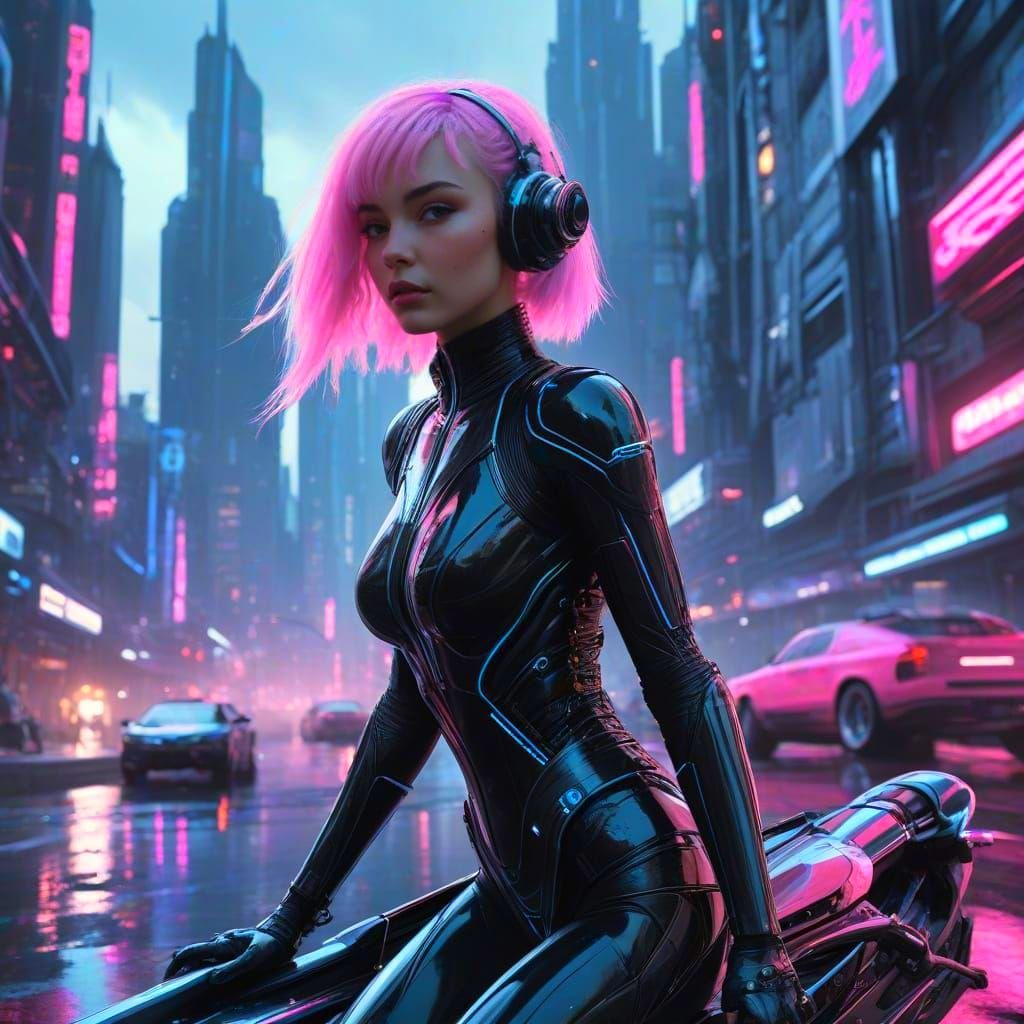 Neon Pink Cyberpunk Surfer in Ultra Realistic Style