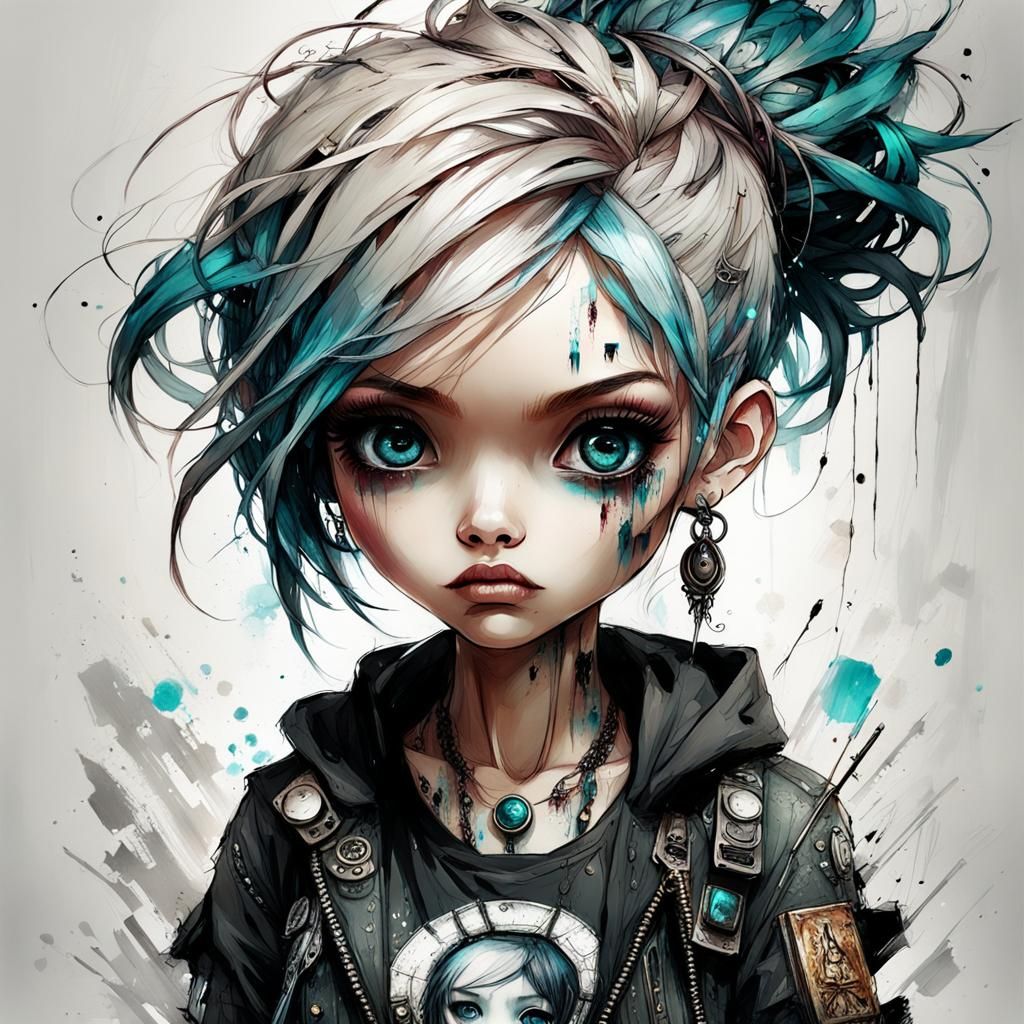 Expressive Chibi Punk Girl Illustration
