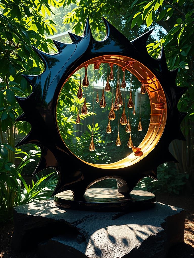 Futuristic Garden Sculpture in Cyberpunk Style