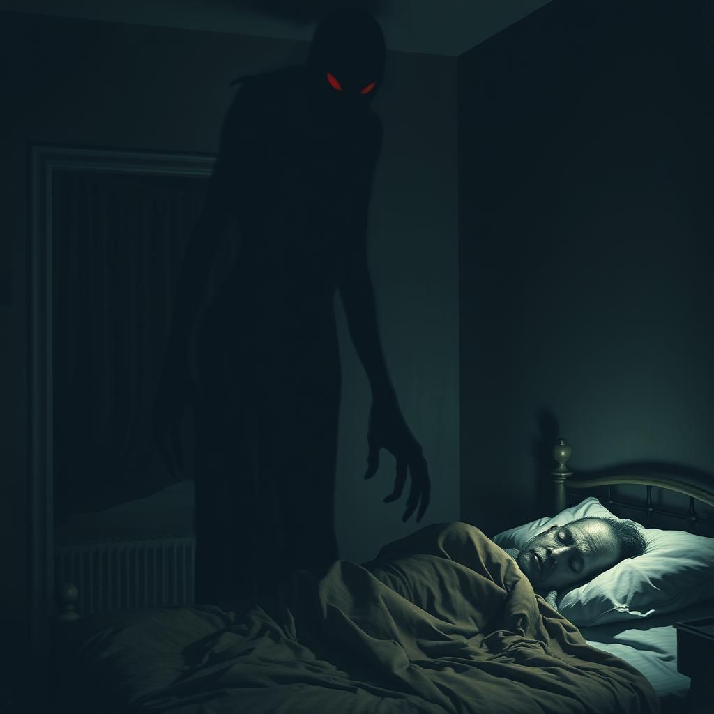 Nightmarish Silhouette Watches Sleeper in Dark Bedroom