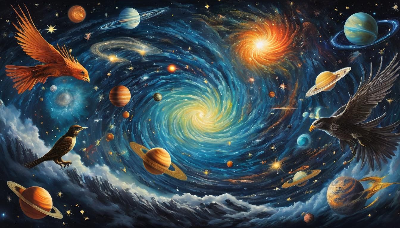 Mystical Creatures Soaring Through a Starry Galaxy