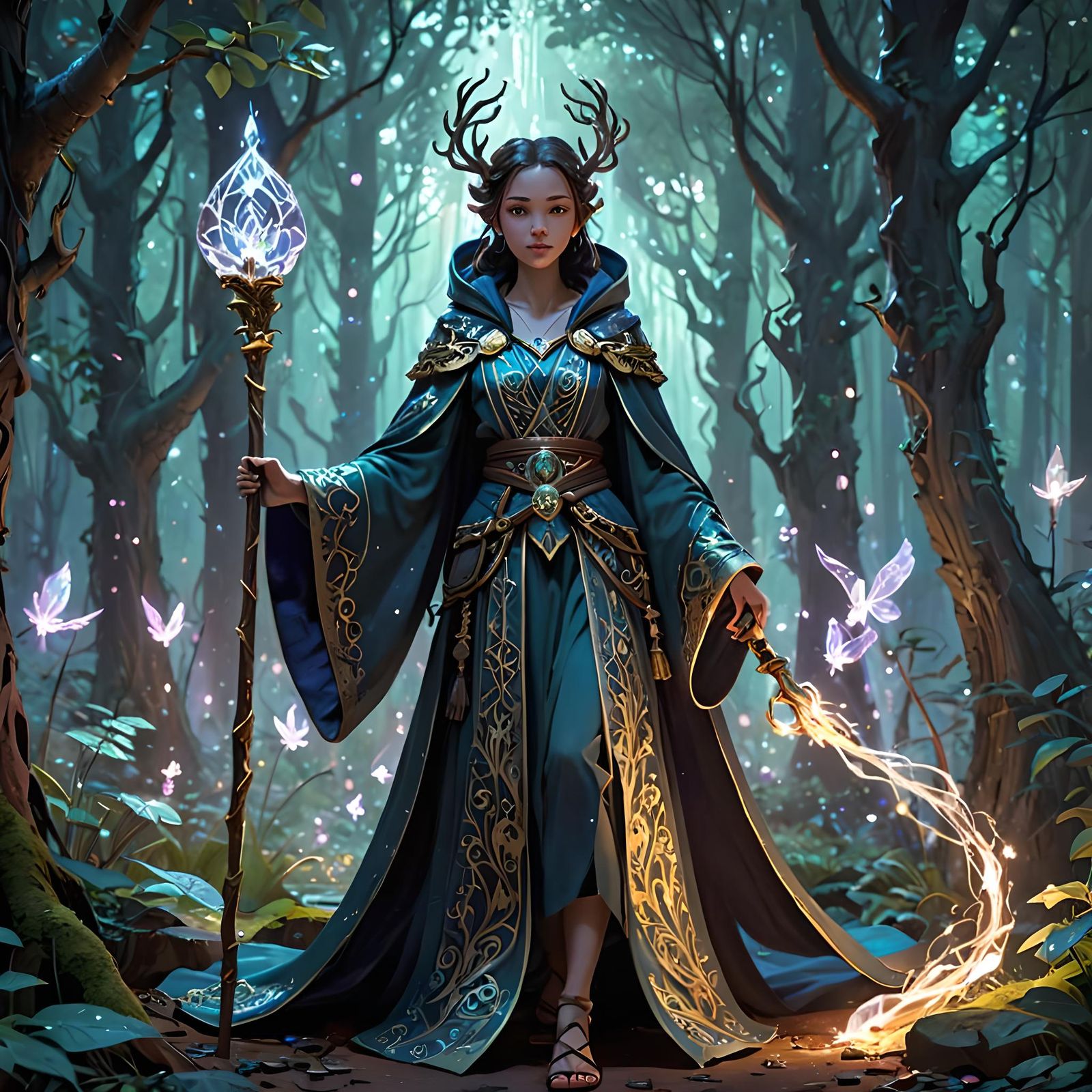 Mystical 3D Character in Enchanted Forest