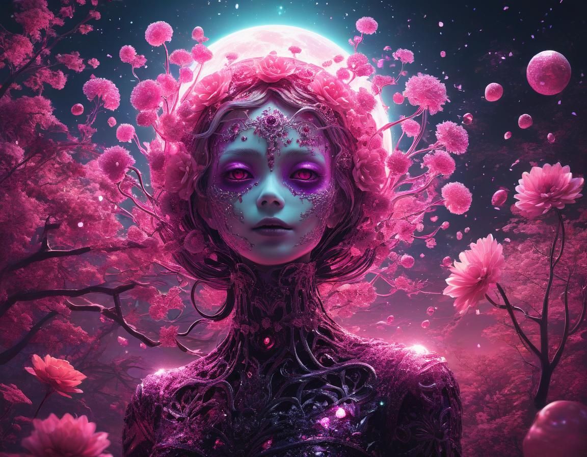 Ethereal Pink Halloween Floral Abstract Art