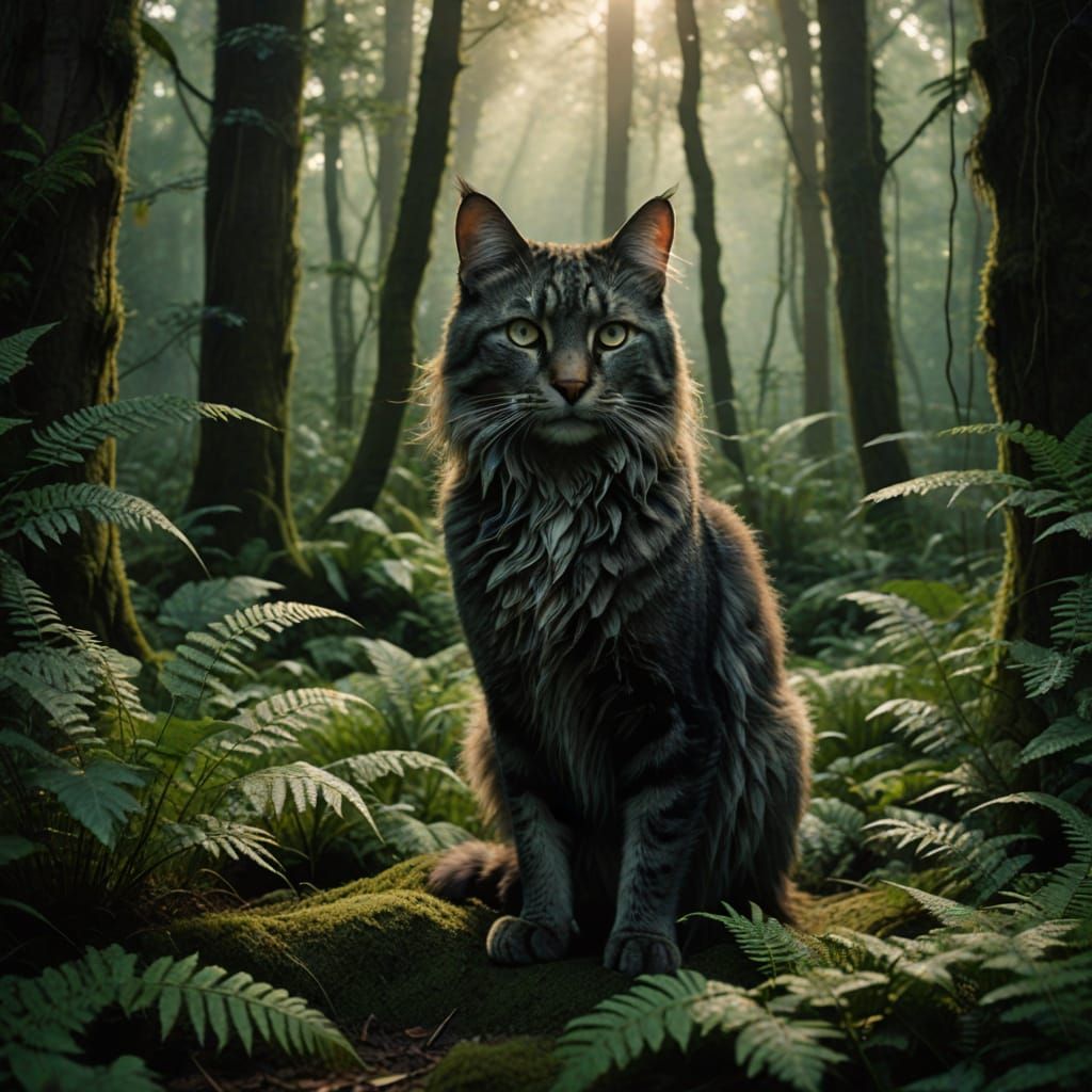 Mystical Forest Feline in Ethereal Glow