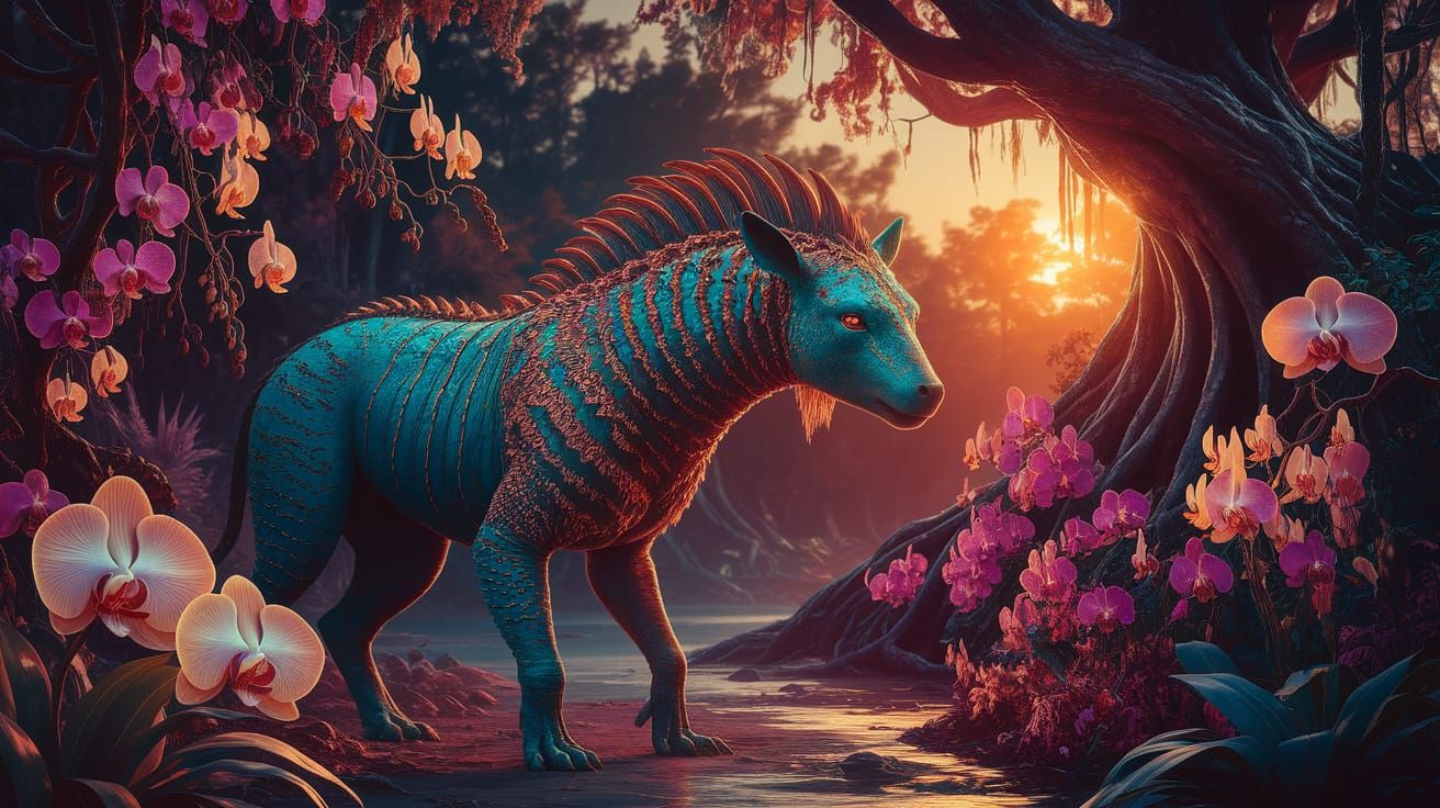 Majestic Ferali Beast in Bioluminescent Jungle