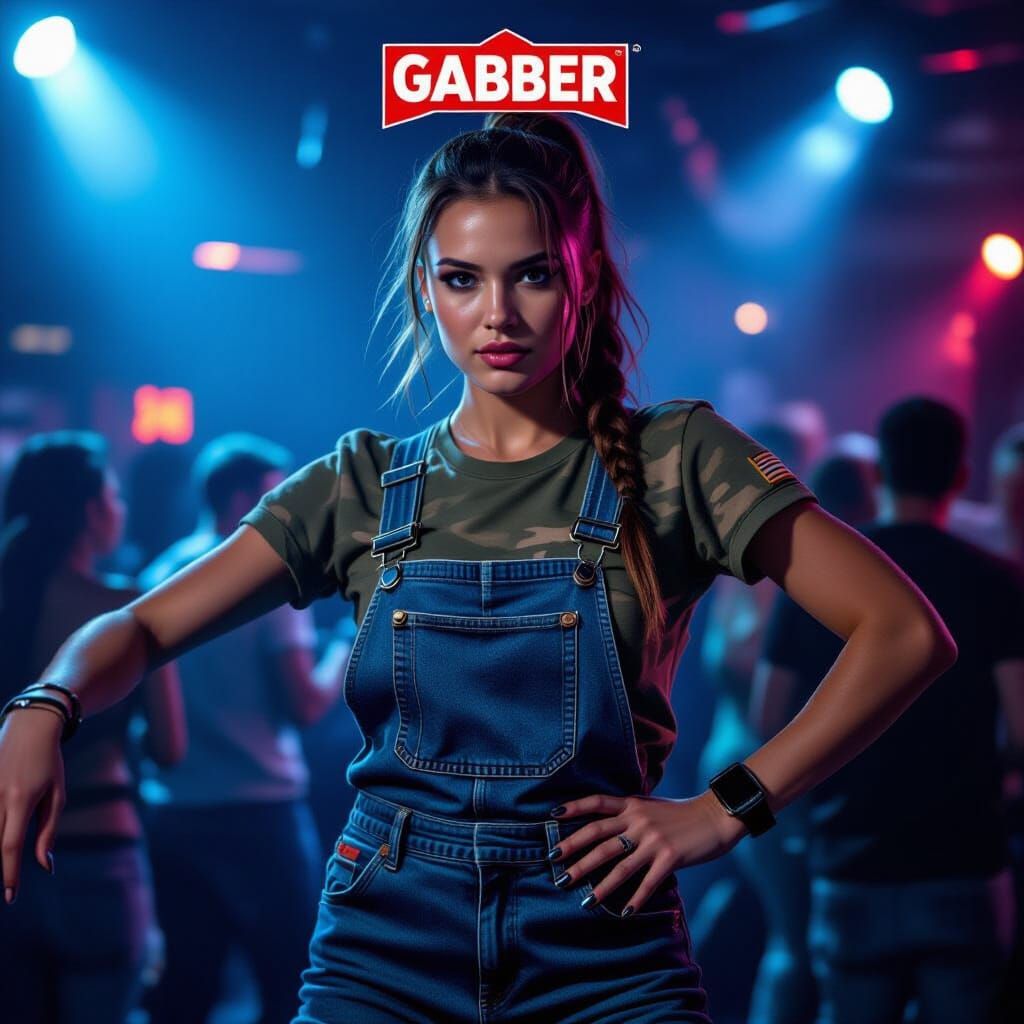 Girl in Military Style Dancing Techno in Nightclub