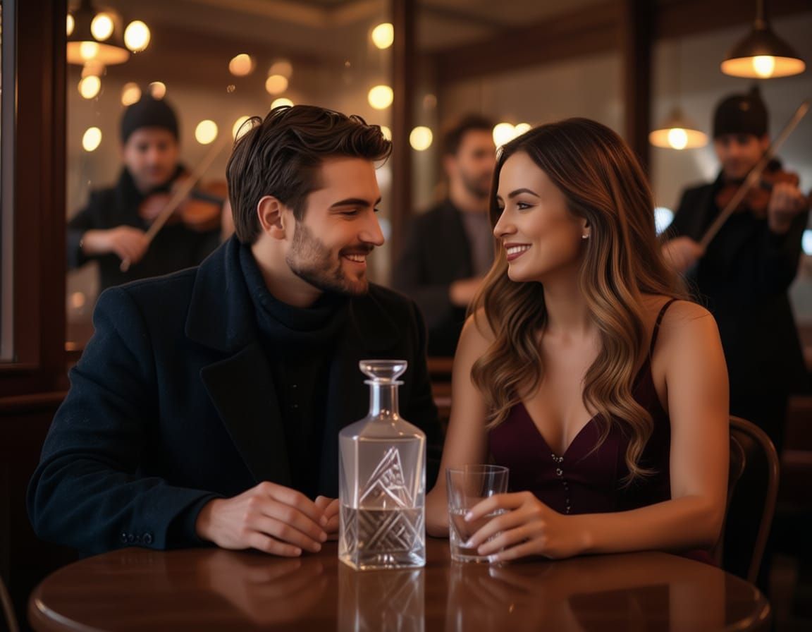 Romantic Couple in Cozy Cafe on Rainy Evening