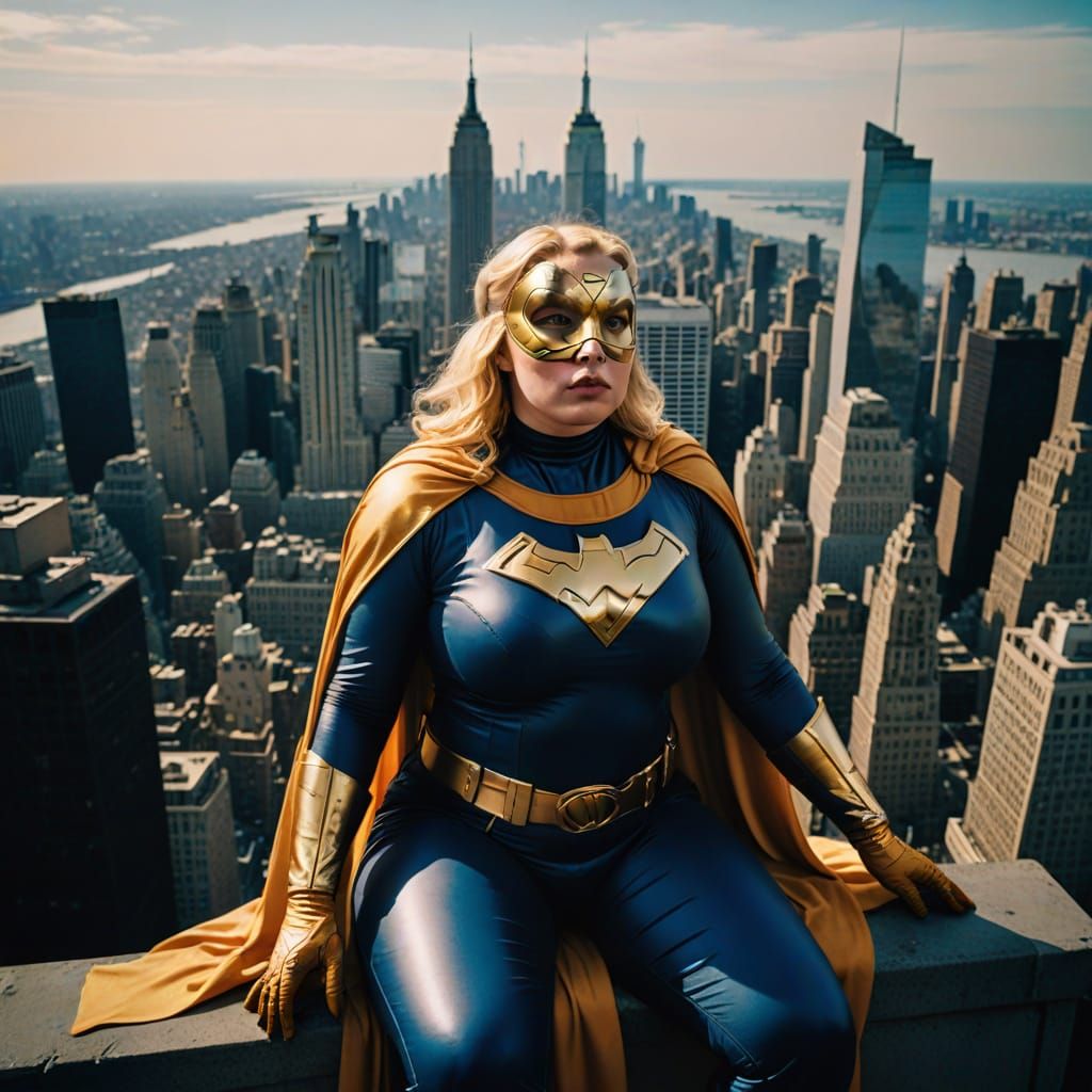 Elegant Superheroine Sits atop the Empire State Building