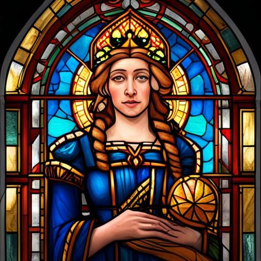 Medieval Lady Stained Glass Portrait, Art Nouveau Style