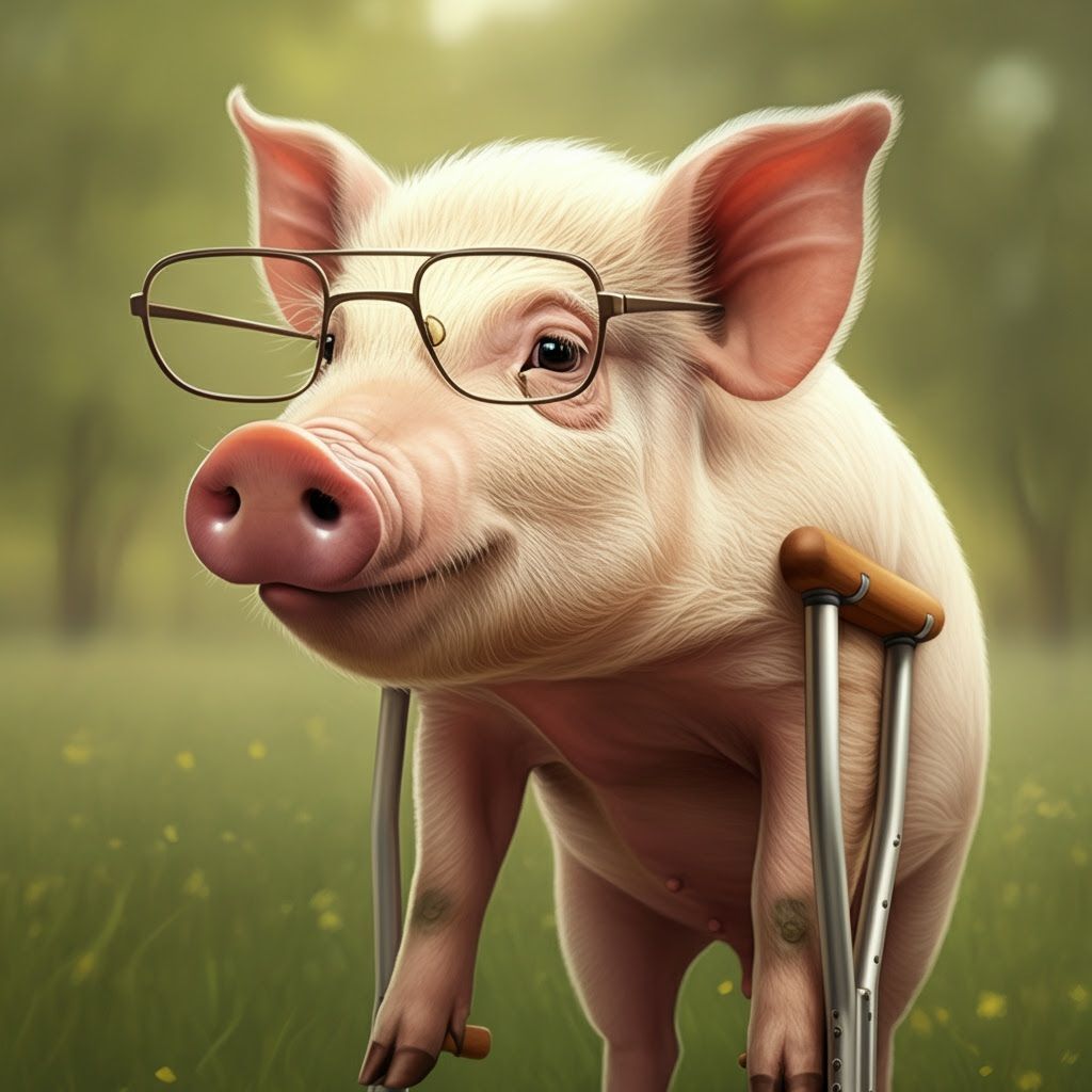 Bespectacled Pig on Crutches: An AI Interpretation