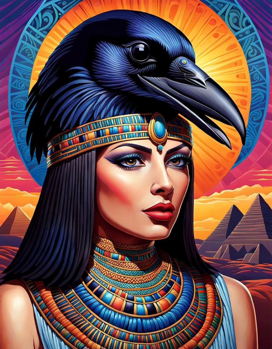 ((( a Hybridsl of raven head and an Egyptian mummy. Head of a raven))) , Zentangle Tamara de Lempicka in the style of Lo...