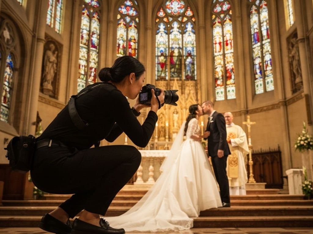 Asian Woman Photographer Captures Wedding in Baroque Cathedr...