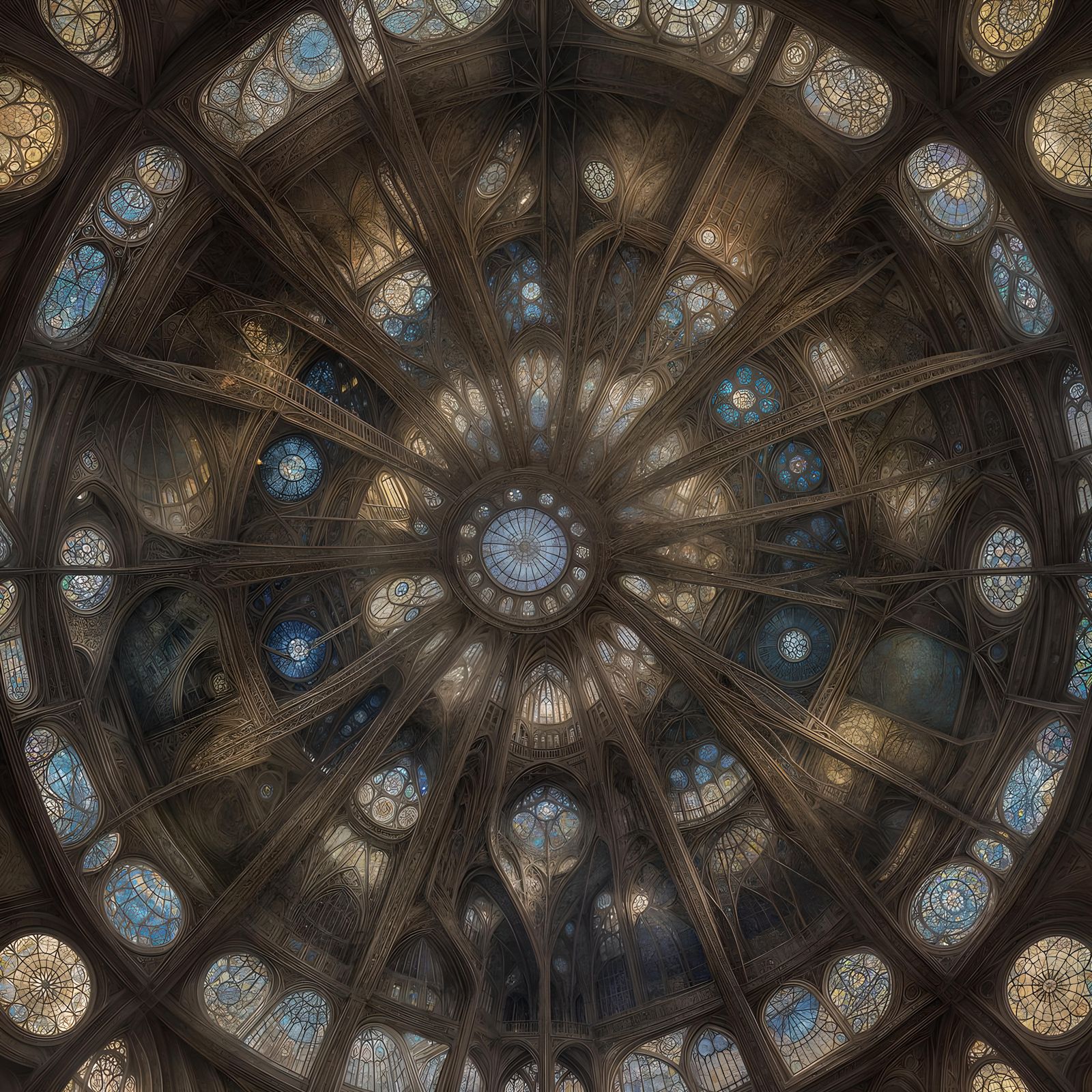 Fractal Stained Glass Dome: Fantasy Art Style
