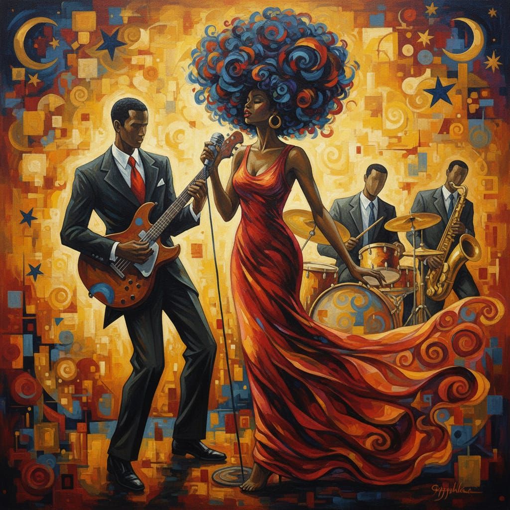 Jazz Band Performance with Crimson Accents