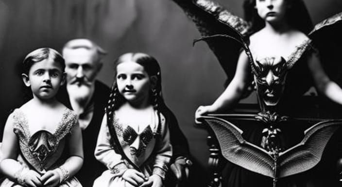 Demonic Family Portrait in Haunted Mansion, Vintage Photogra...