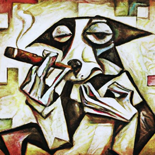 Sad dog smoking a cigar

Pencil sketch. abstract cubism Euclidean Georgy Kurasov Albert Gleizes surrealism Salvador Dali...