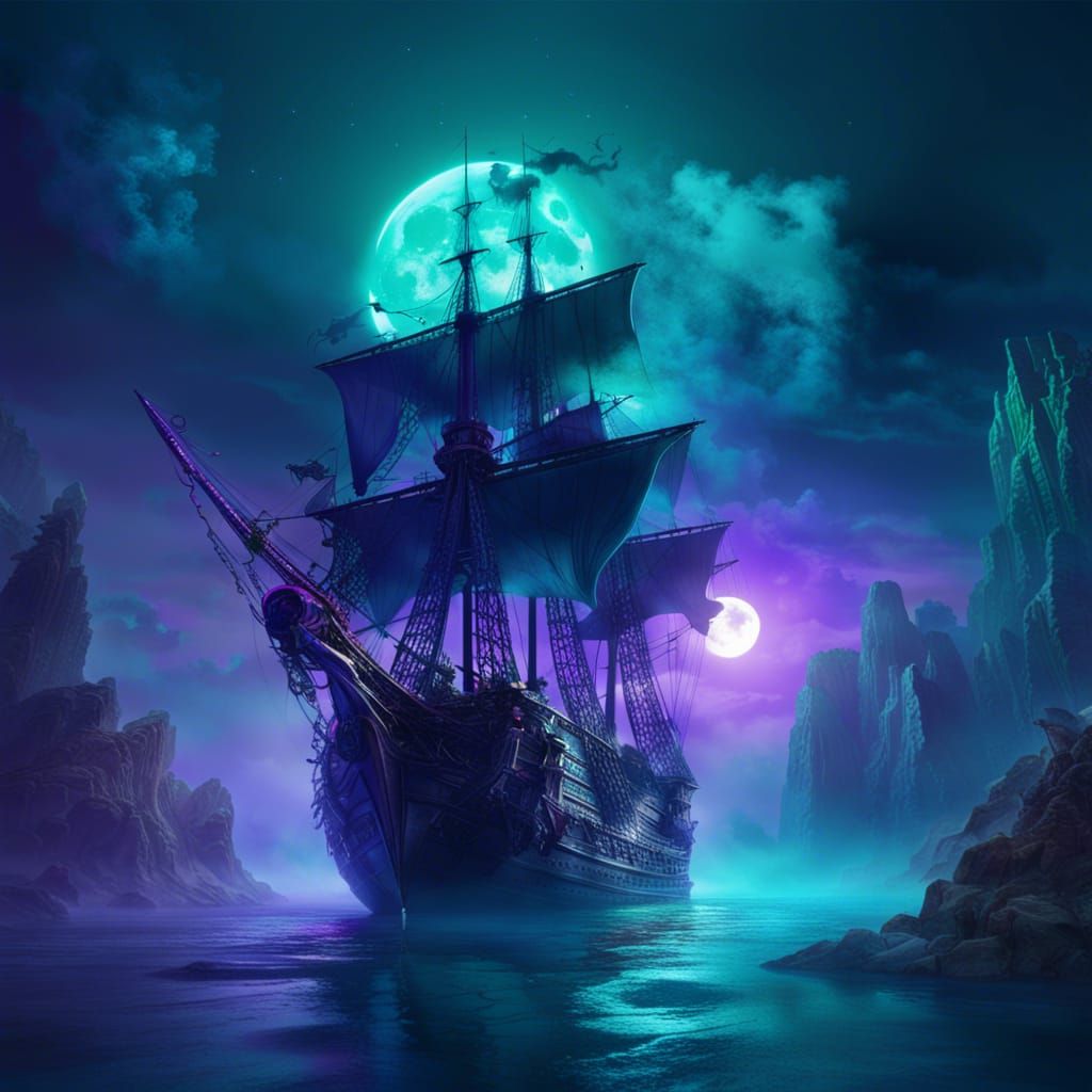 Ghostly Galleon Sailing on Stormy Seas