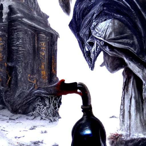 Hooded Figure Drinks From Forbidden Flask