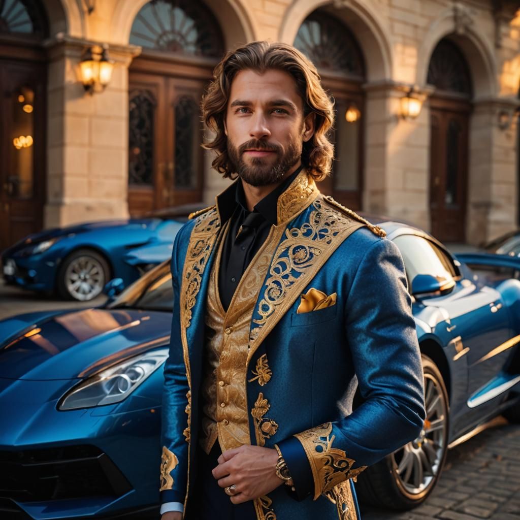 Handsome Prince in Modern Royal Outfit, Golden Hour