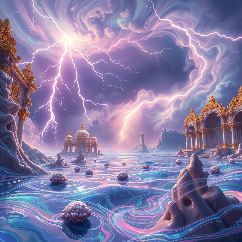 Magical Lightning Storm in Rainbow Marble World