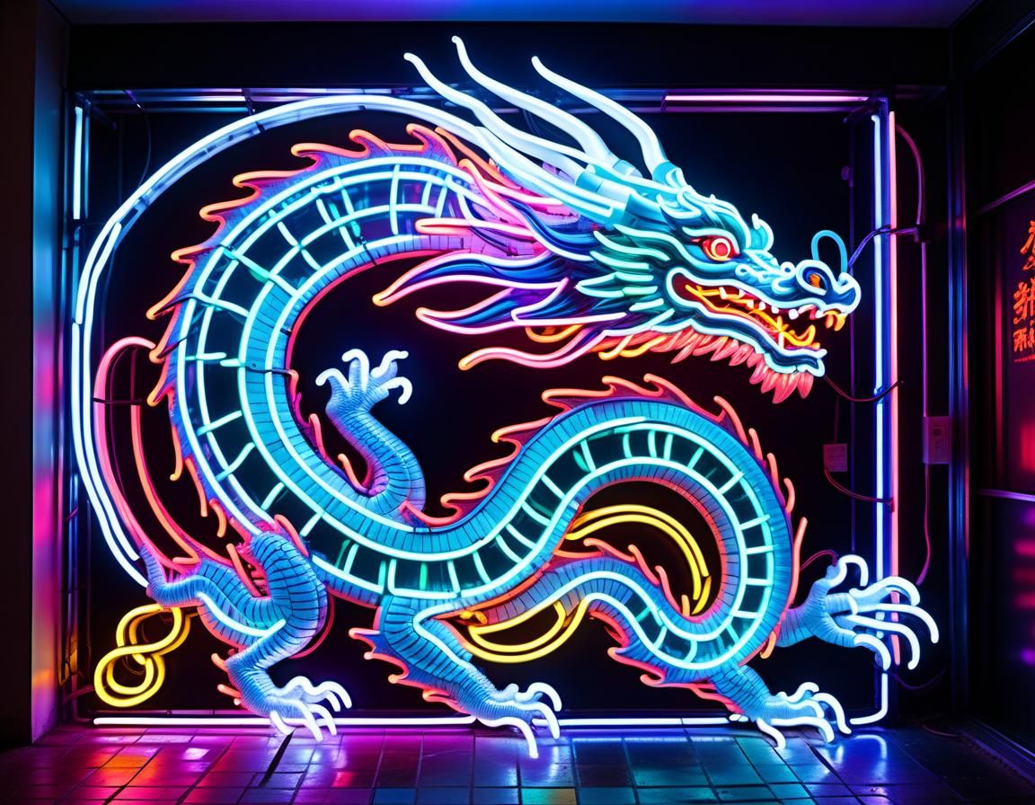 Neon Japanese Dragon Lights Up Discotheque Entrance