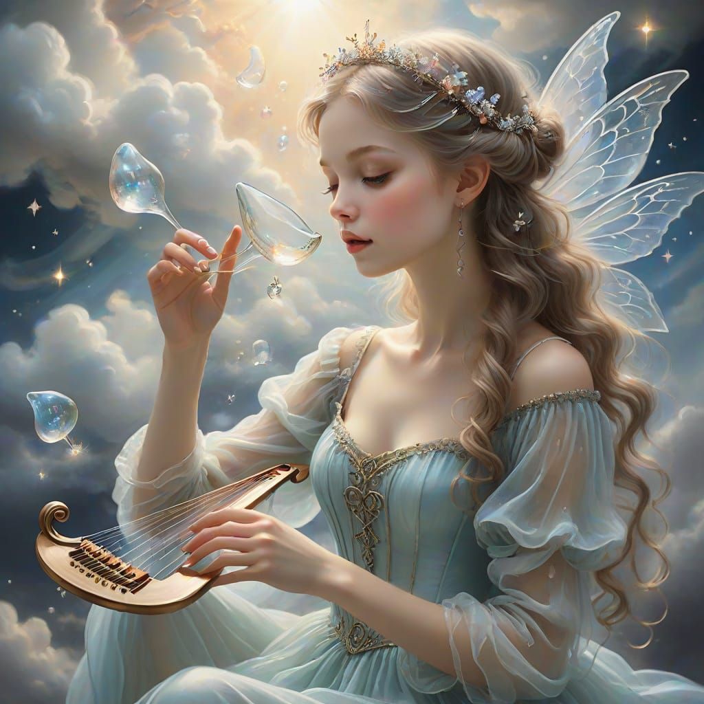 Glass Fairy Plays Glass Harp in Ethereal Clouds
