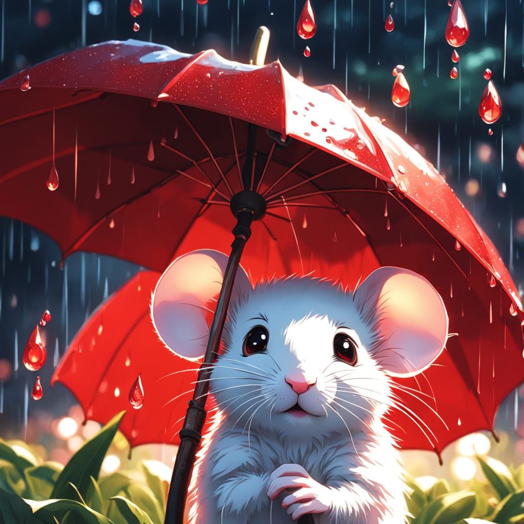 Anime Mouse Under Umbrella in Ghibli Style