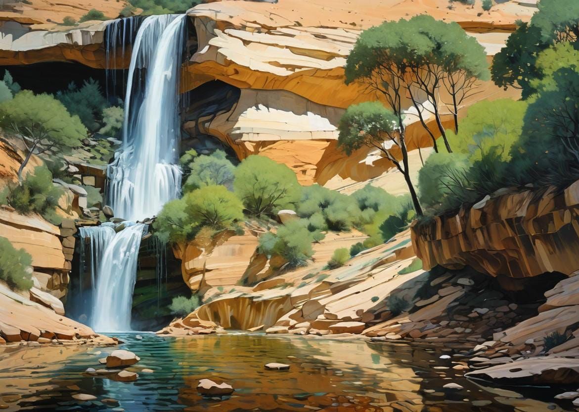 Calf Creek Falls: Oil Painting in Klimt Style