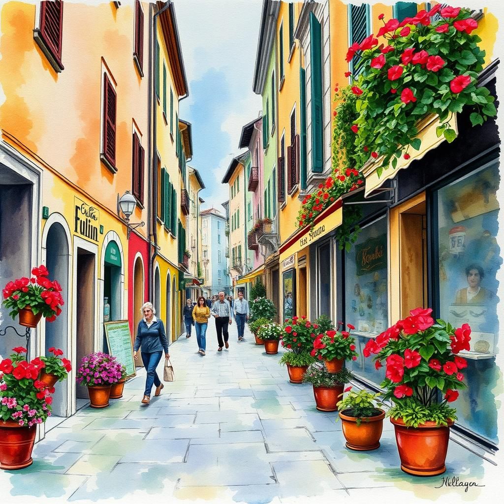 Charming Italian Street Scene in Watercolor