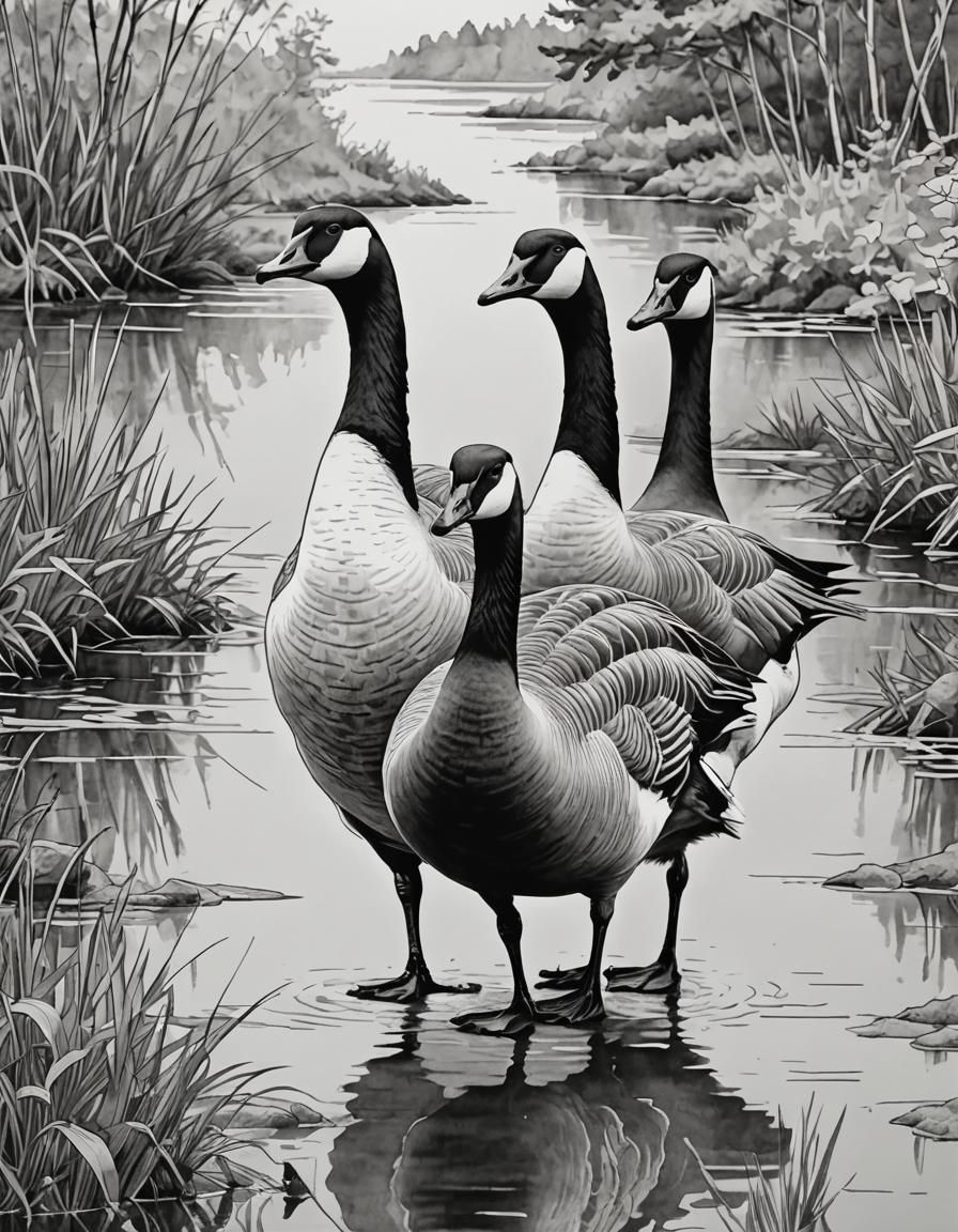 Majestic Geese: An Intricate Ink Sketch