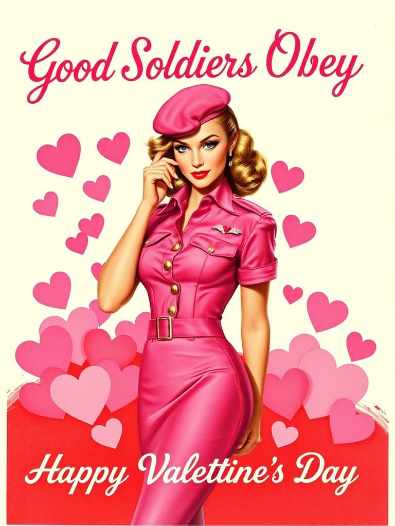 Glamorous Valentine's Day Pin-Up Girl in Military Uniform