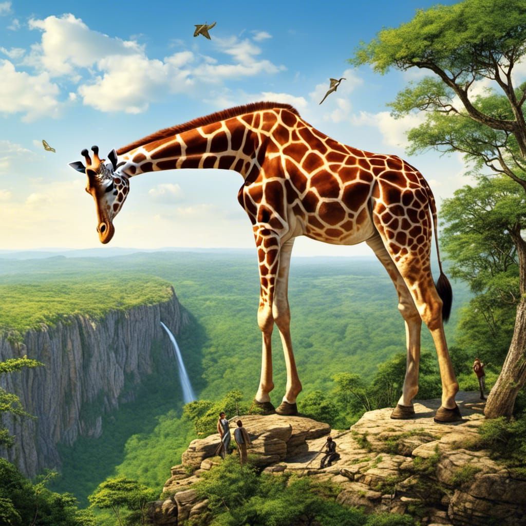 Giant Giraffe in Fantasy Forest Landscape