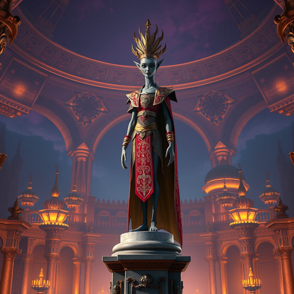 Regal Being Surveys Domain in Grand Fantasy Scene