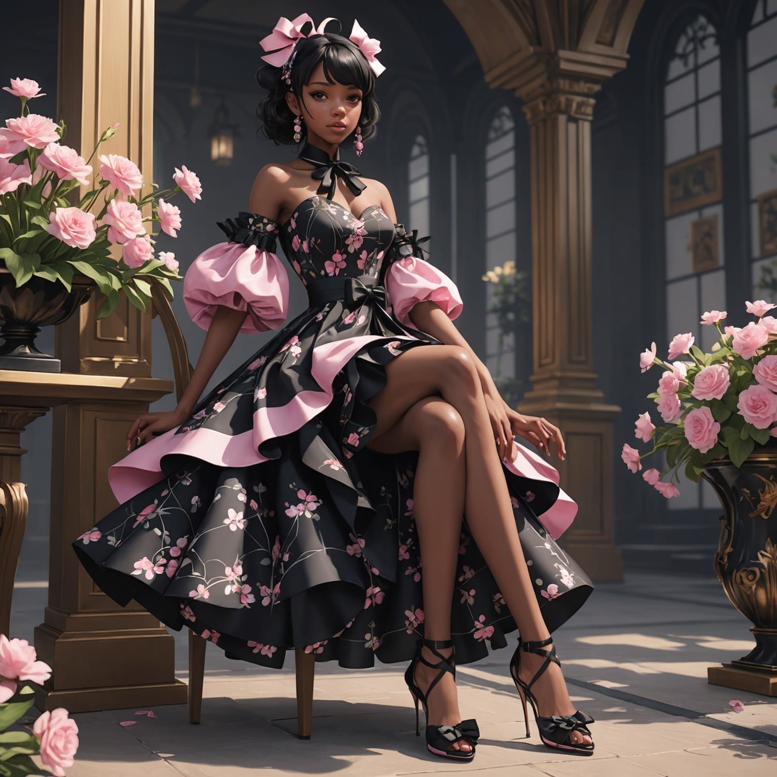 Black Woman in Anime Style With Pink Details