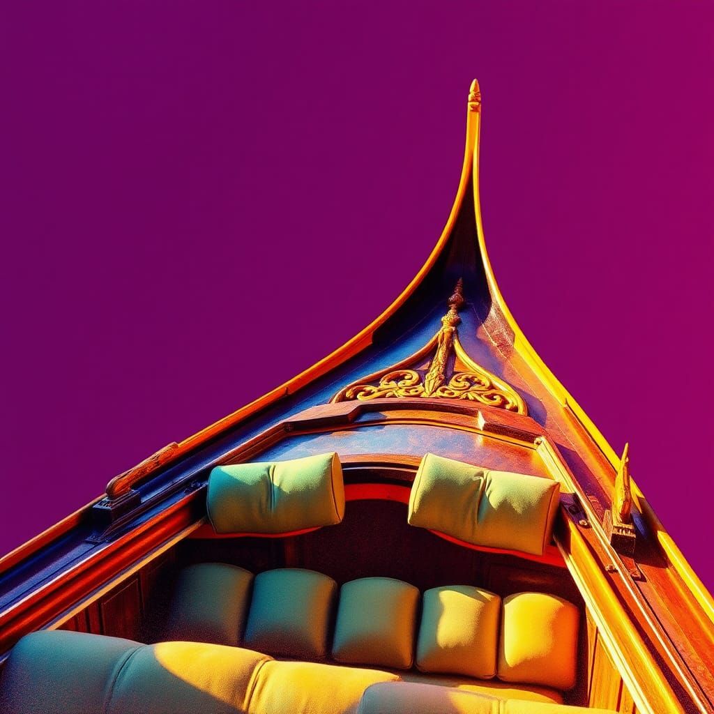 Golden Gondola in Plum Sunset: Impressionist Style