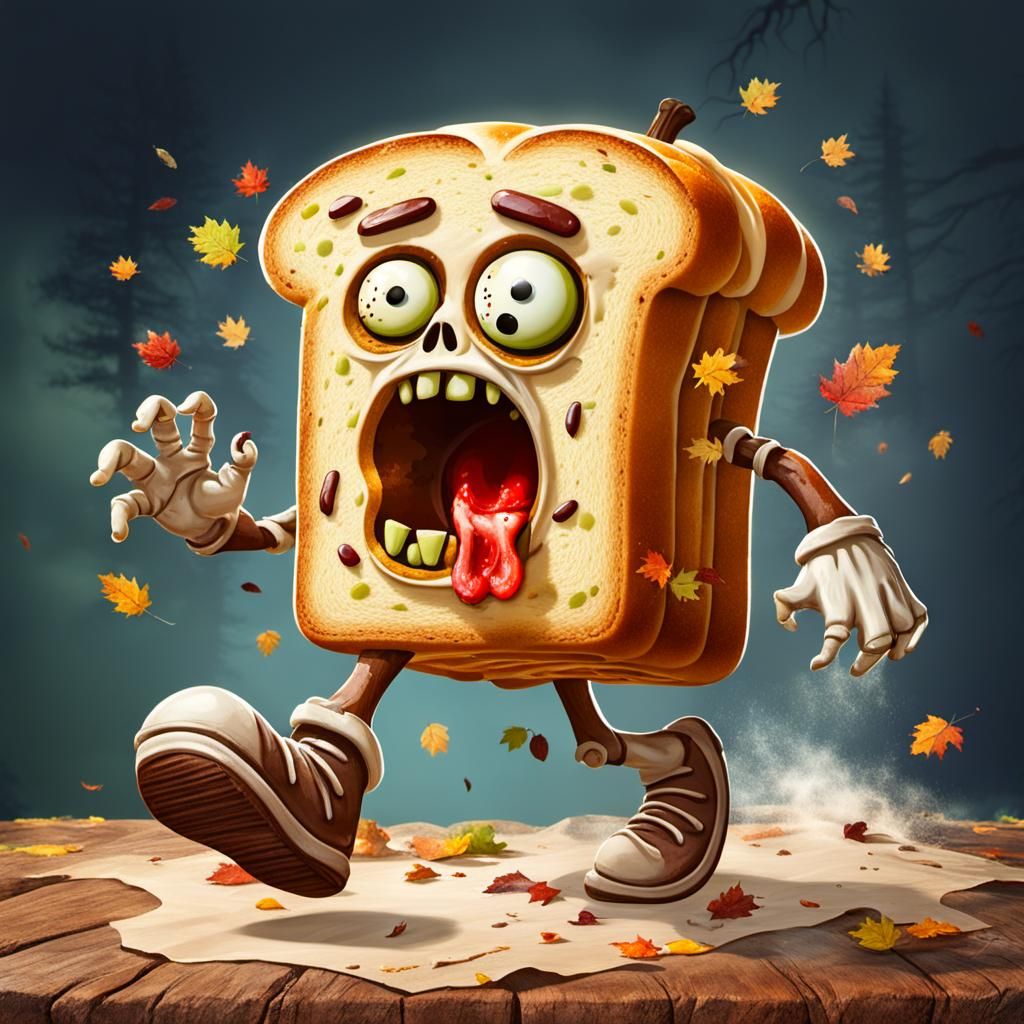 Spooky Zombie Bread Roaming Autumn Forest